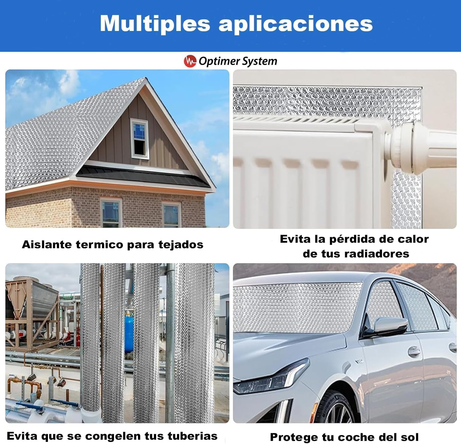 AISLANTE TERMICO MULTIUSOS PREMIUM | Reduce el Frio y el Calor |100% ALUMINIO|Aislante Termico para Ventana, Pared, Suelo, Techo, Coche, Garaje [ 0.6 X 5m ] (3m²) + 2 cintas adhesivas