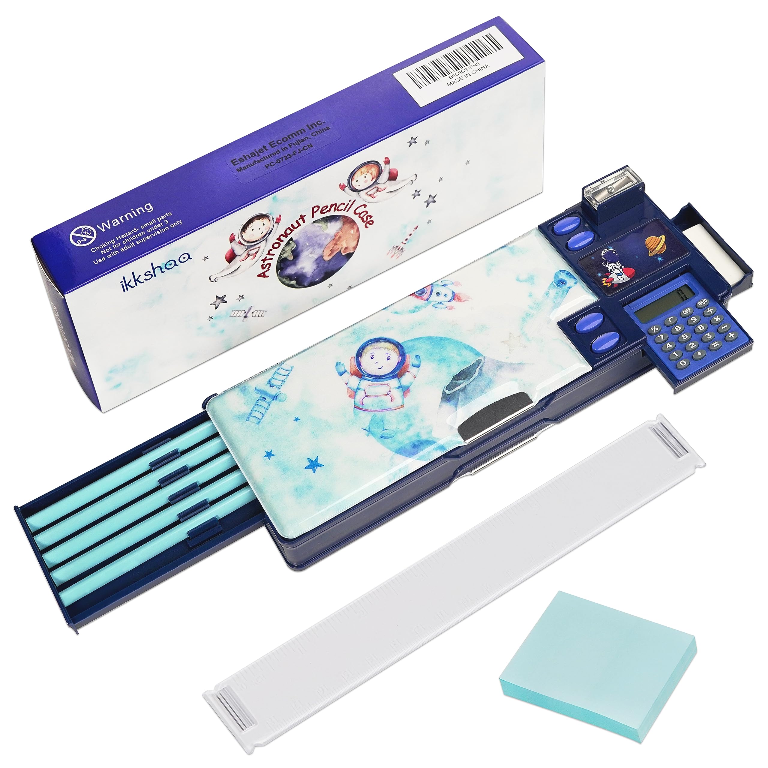 ikkshaa Pop Up Astronaut Pencil Case for Kids with Calculator Sharpener Cute School Supplies Multifunction Stationery Organizer Space Gift for Boys