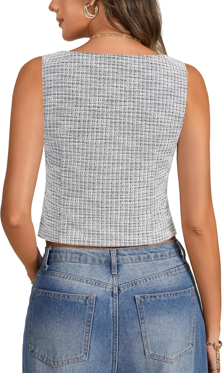 LYANER Women's Square Neck Sleeveless Button Down Knit Slit Slim Fit Going Out Crop Tank Top - Image 5