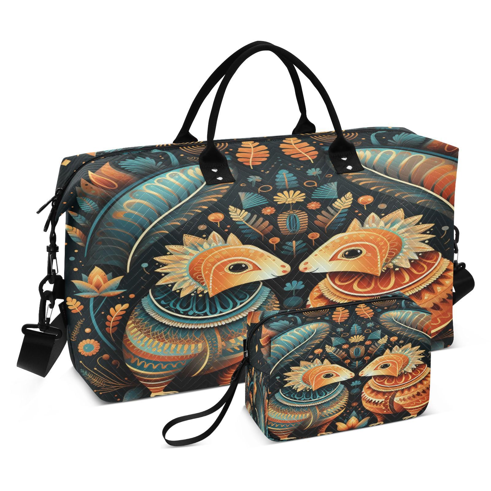 Cute Watercolor Art Armadillos Sports Swim Gym Bag Weekender Duffel Travel Bags Handbag with Makeup Storage Bag for Girls Men