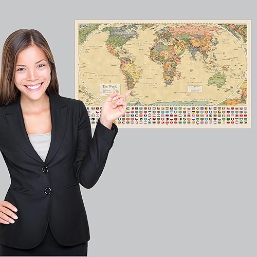 Miniatura 4 de Mapa del mundo azul de la Tierra Equal (amarillo, 1-EE-YELLOW-WORLD, 18 x 29 pulgadas)