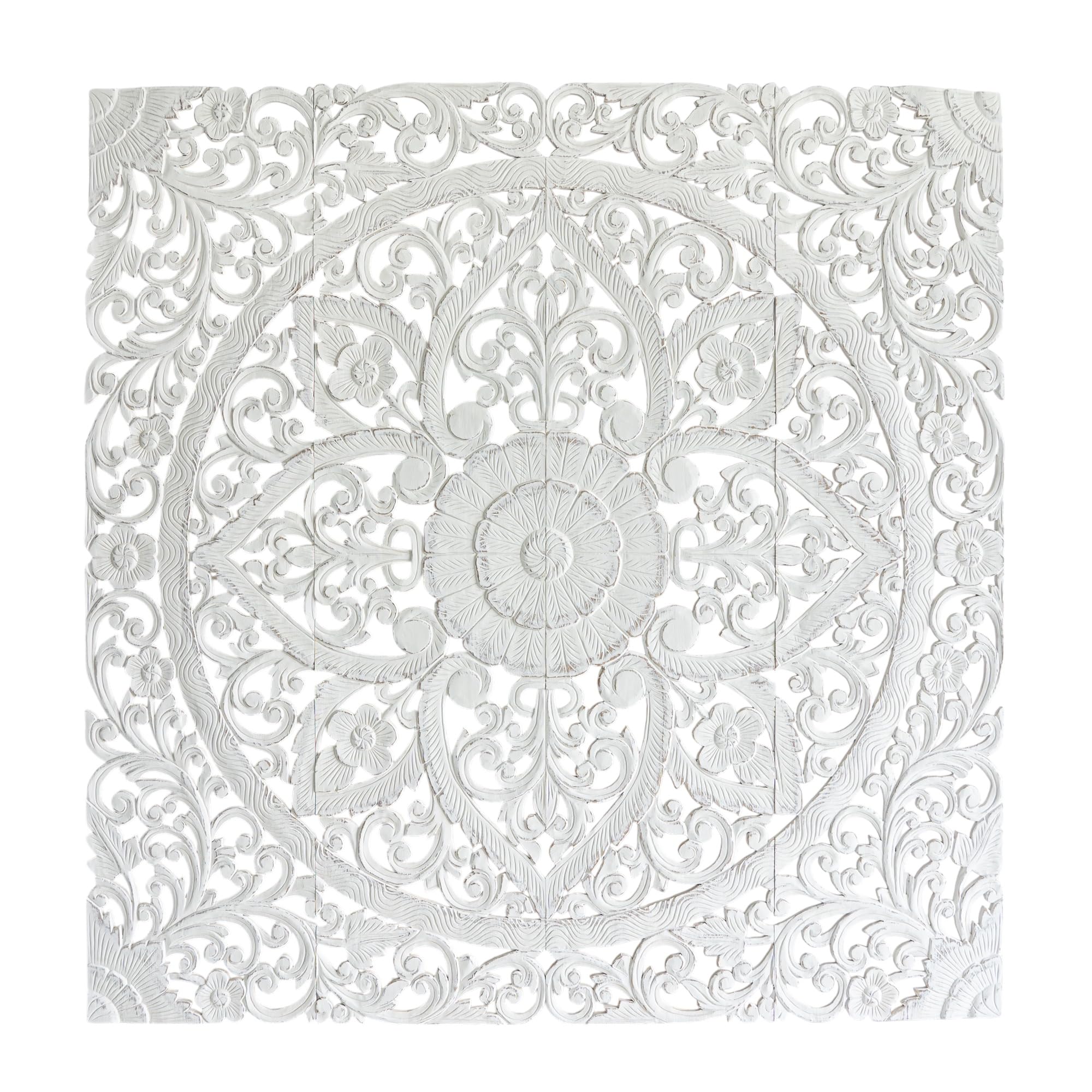 Siam Sawadee King Bed Headboard Wood Carved, Mandala on Wall Panels, Luxury Residence Plaques Decor, 76 inches
