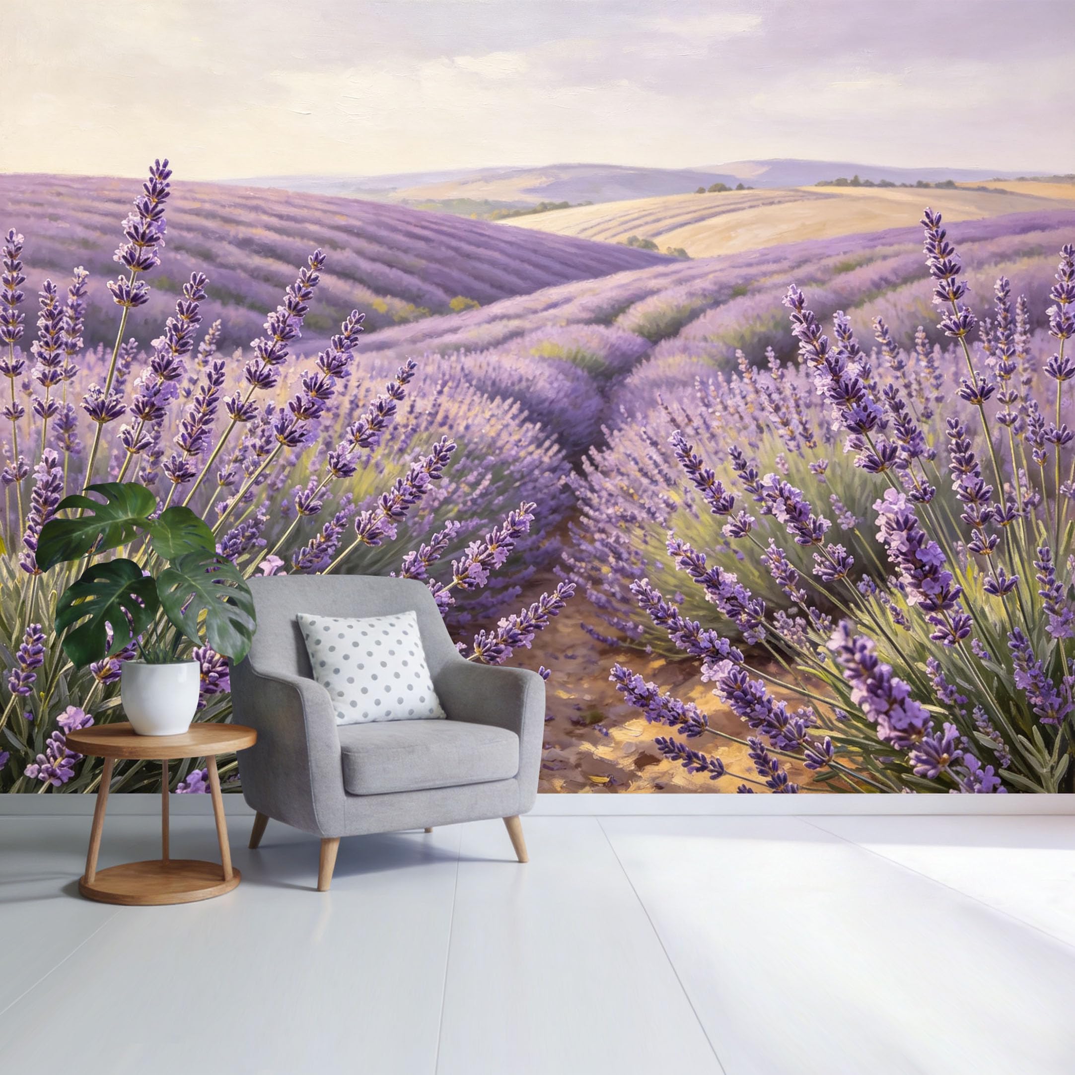 Custom Size Wall Mural Lavender Field Landscape Purple Botanical Bloom Horizon Scene SelfAdhesive Wall Fabric Removable Wallpaper for Home Office Decor