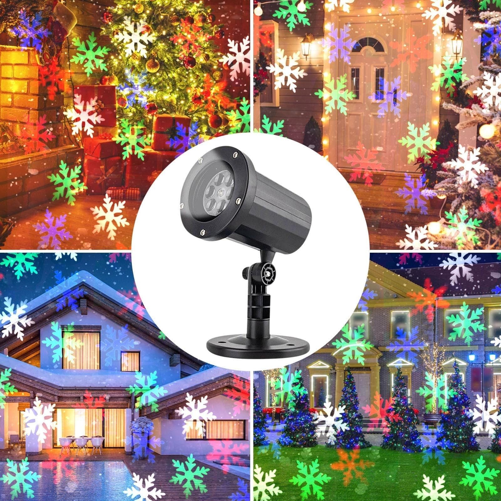 Proiettore di luci natalizie per esterni, proiettore a LED con fiocco di neve, decorazioni per le vacanze, IP65, resistente alle intemperie, proiettore da neve regolabile a 180° per faretti, Capodanno