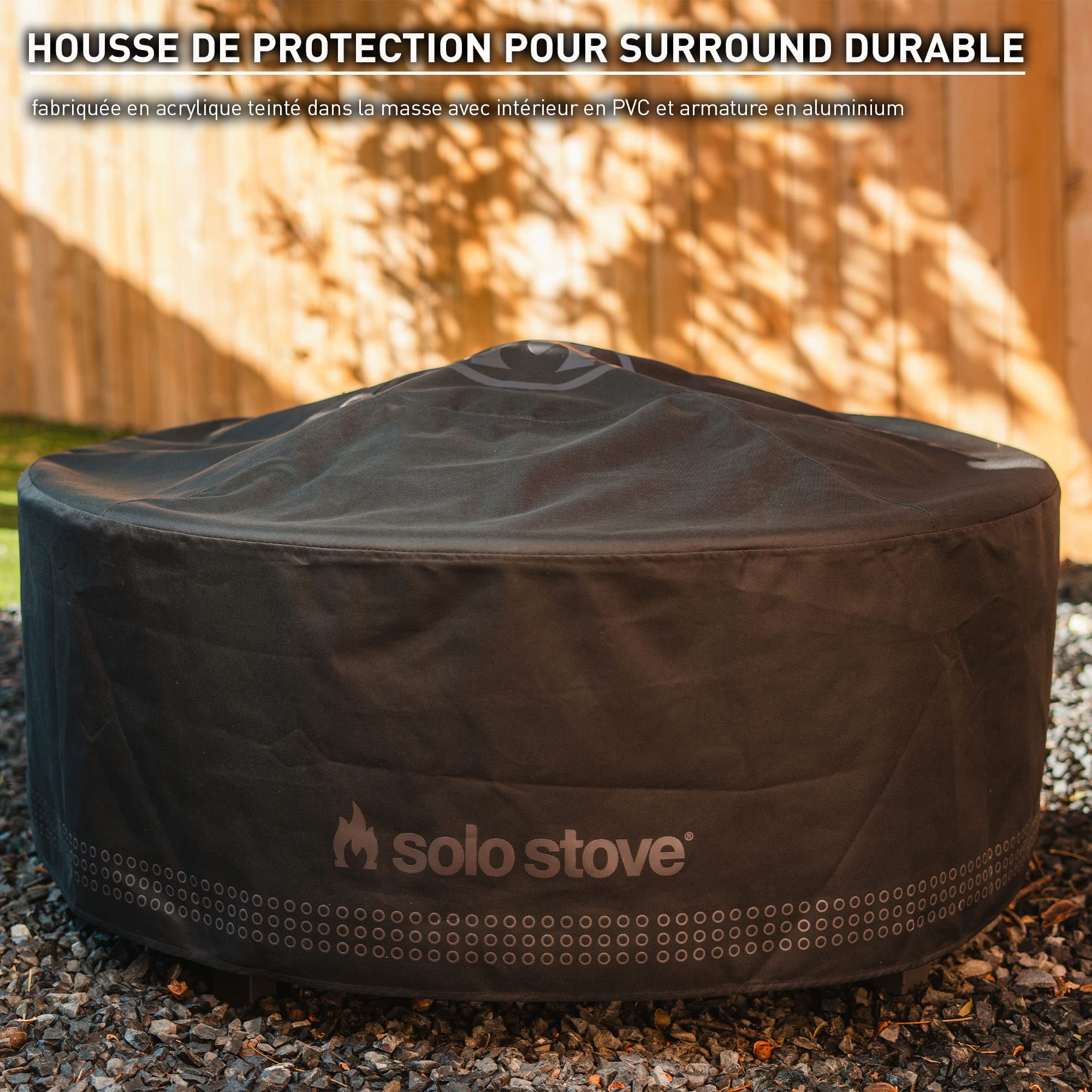 Solo Stove Housse de protection pour Surround, grand | résistante aux intempéries, acrylique teinté dans la masse/intérieur PVC/armature en aluminium, dimensions (HxDia) : 53 x 137,5 cm, noire
