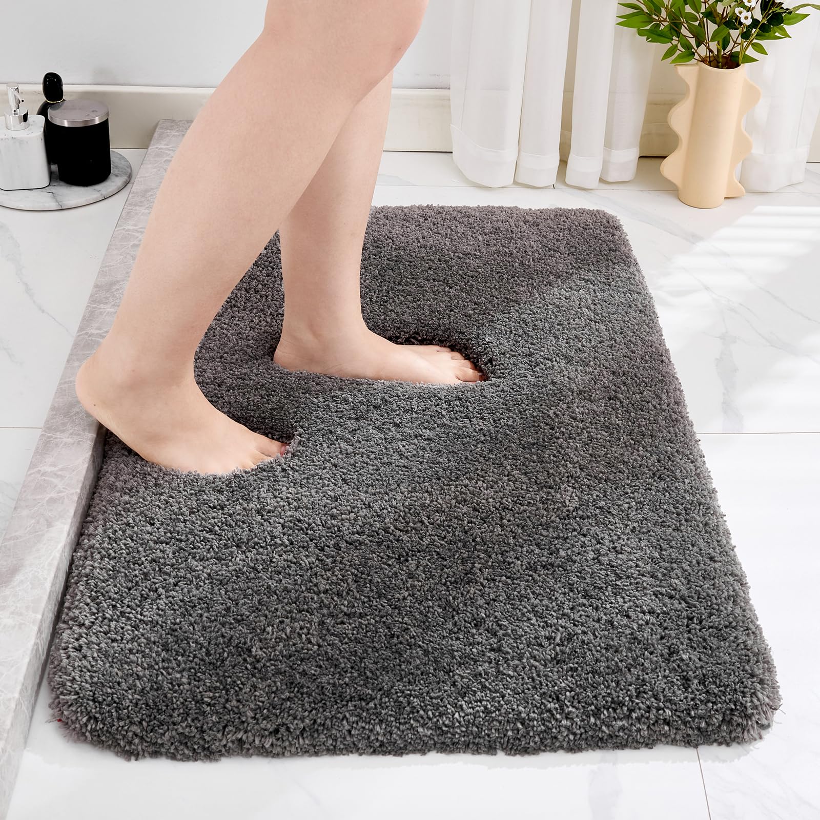 Photo 1 of Disolla Bathroom Rug 17x24 - Non-Slip Plush Small Bath Mat, Highly Absorbent & Ultra Soft Fluffy Floor Mat, Machine Washable for Shower and Tub, Dark Grey