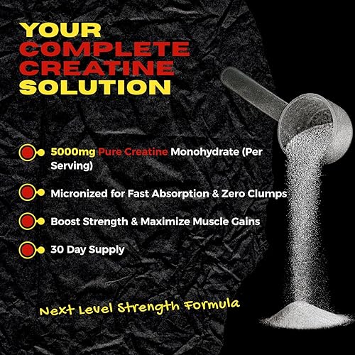 Miniatura 5 de Polvo de monohidrato de creatina micronizada  Suplemento de crecimiento muscular puro y sin relleno y fuerza máxima  Fabricado en Estados Unidos  30