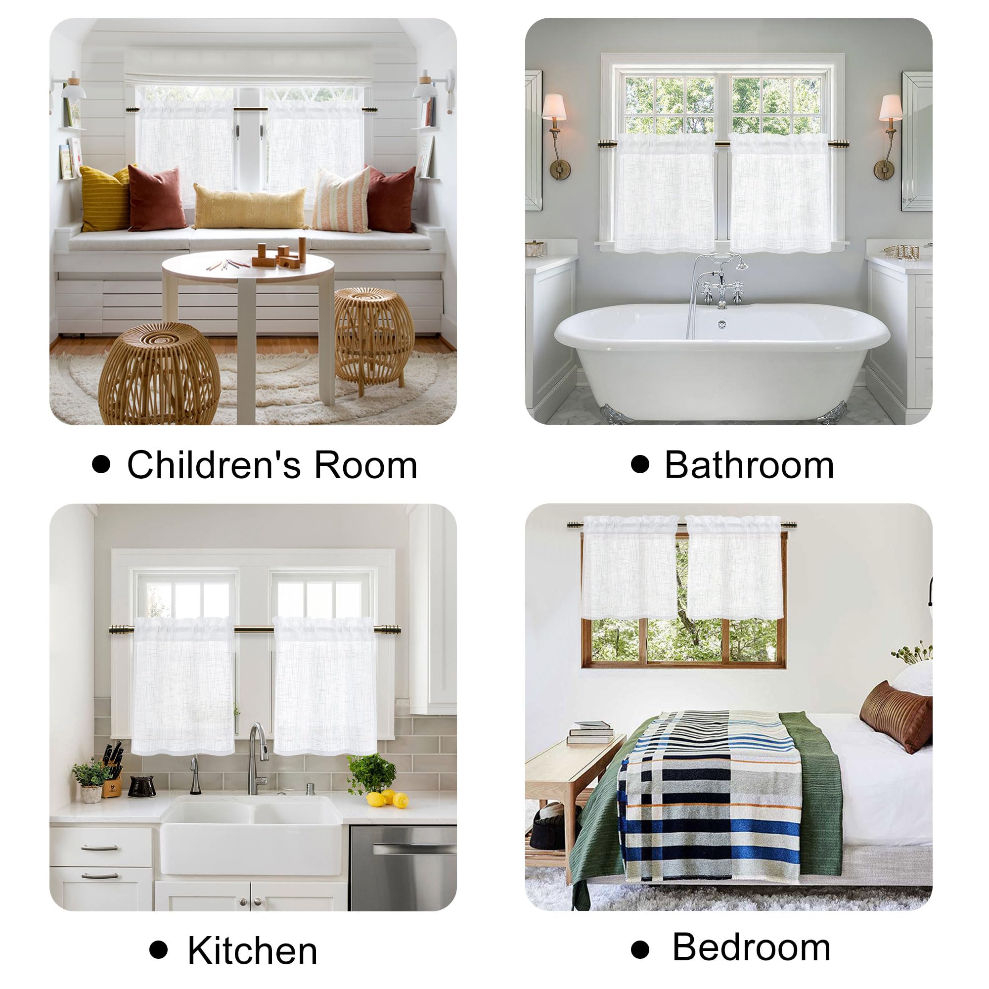 DWCN Weiß Scheibengardinen Leinenoptik Vorhänge Halbtransparent Gardinen Kurz 2 Stück H90xB60cm Modern Fenstervorhänge für Küchengardinen Wohnwagen Schrankvorhang Wohnzimmer Bistrogardine Landhaus