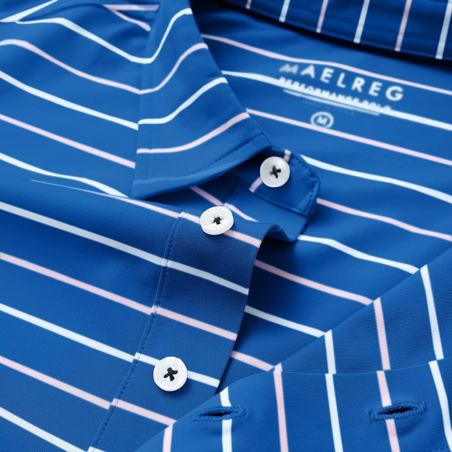M MAELREG Golf Shirts for Men Short Sleeve Dry Fit Striped Performance Lightweight Moisture Wicking Collared Casual Golf Polo