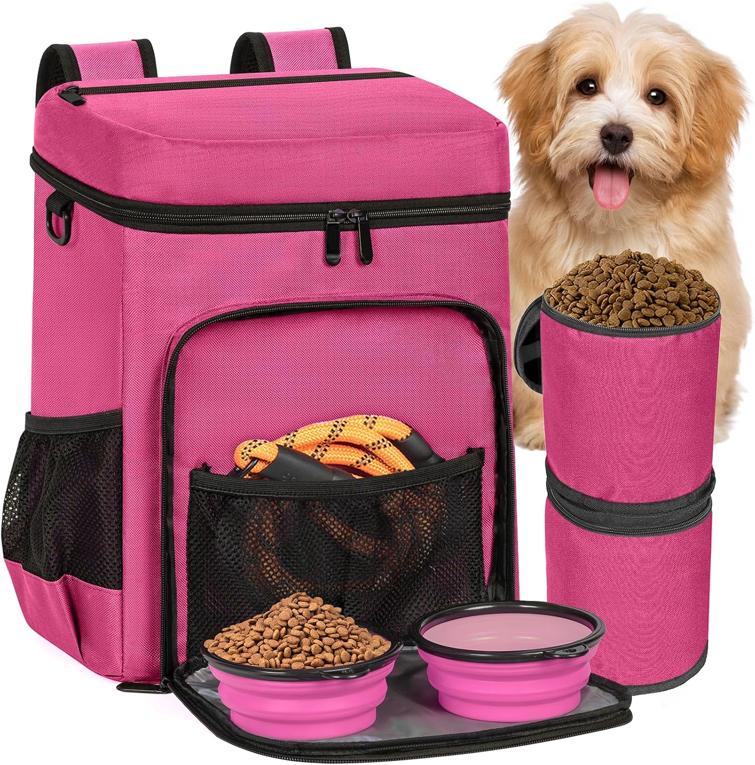 ANILD Dog Travel Bag Backpack, Flight-Ready TSA-Approved Dog Travel Bag with 2 Leak-Proof Food Canisters, 2 Foldable Silicone Bowls, Multi-Compartment Organizer for Hiking, Camping, Dog Mom Essentials