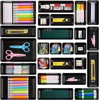 Vtopmart 25 PCS Office Desk Drawer Organizers Set, 4-Size Versatile Plastic Drawer Organizer Trays, Storage Bins for Desk ...