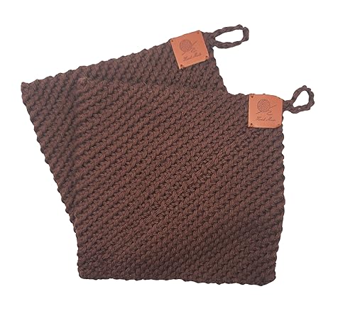 Miniatura 7 de Pacific Junction Set of 2 Handmade Crochet Pot Holders- Lime Green Color- 6"x6" Cotton- Heat Resistant- Double Layer- Hanging Loop