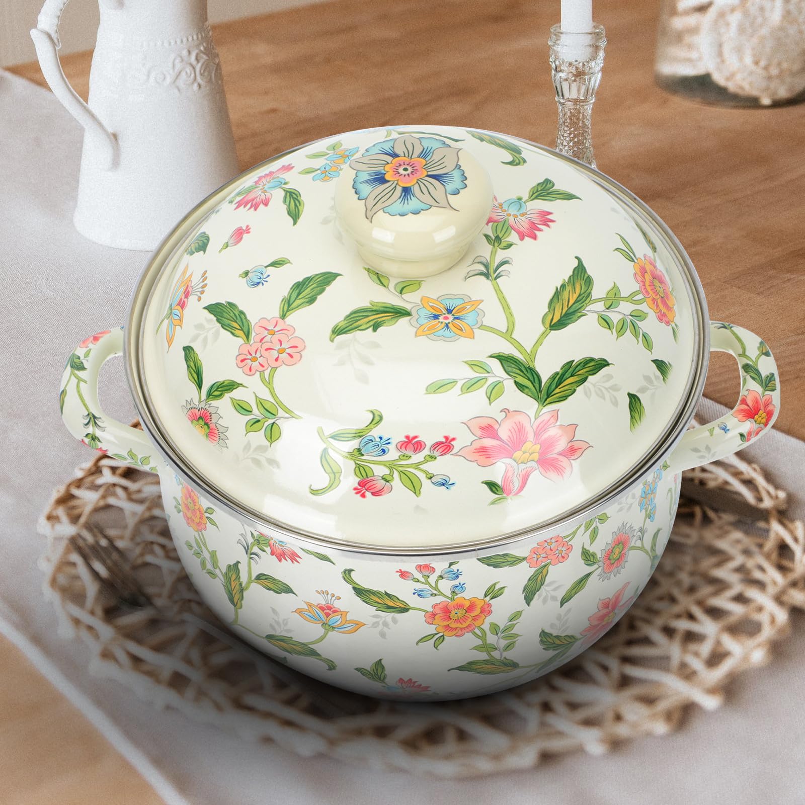 Pentola in Smalto Casseruola per Zuppa, Fondo Piatto | 1 Pezzo, Stile Vintage, Uso Domestico, Cottura e Stufatura, Superficie Liscia e Pratica