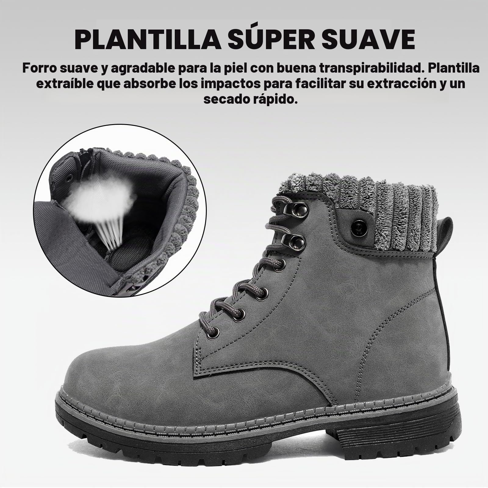 Mujeres Senderismo Nieve Invierno Botas Impermeables Botines de Nieve Senderismo Botas Calientes Fur Forro Boots Outdoor Antideslizantes Trekking Zapatos Gris 39EU