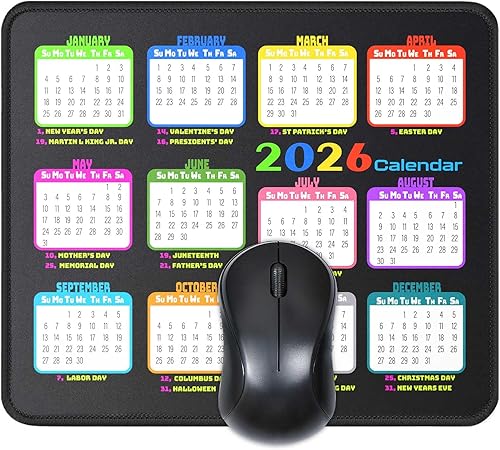 Miniatura 11 de Alfombrilla de mouse con calendario de 9.5 x 7.8 pulgadas, alfombrillas para mouse con bordes cosidos y base de goma antideslizante, accesorios de
