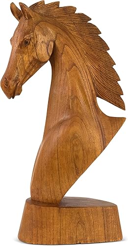 G6 Collection Estatua de madera tallada a mano con cabeza de caballo, estatua hecha a mano, hecha a mano, decoración del hogar, figura decorativa