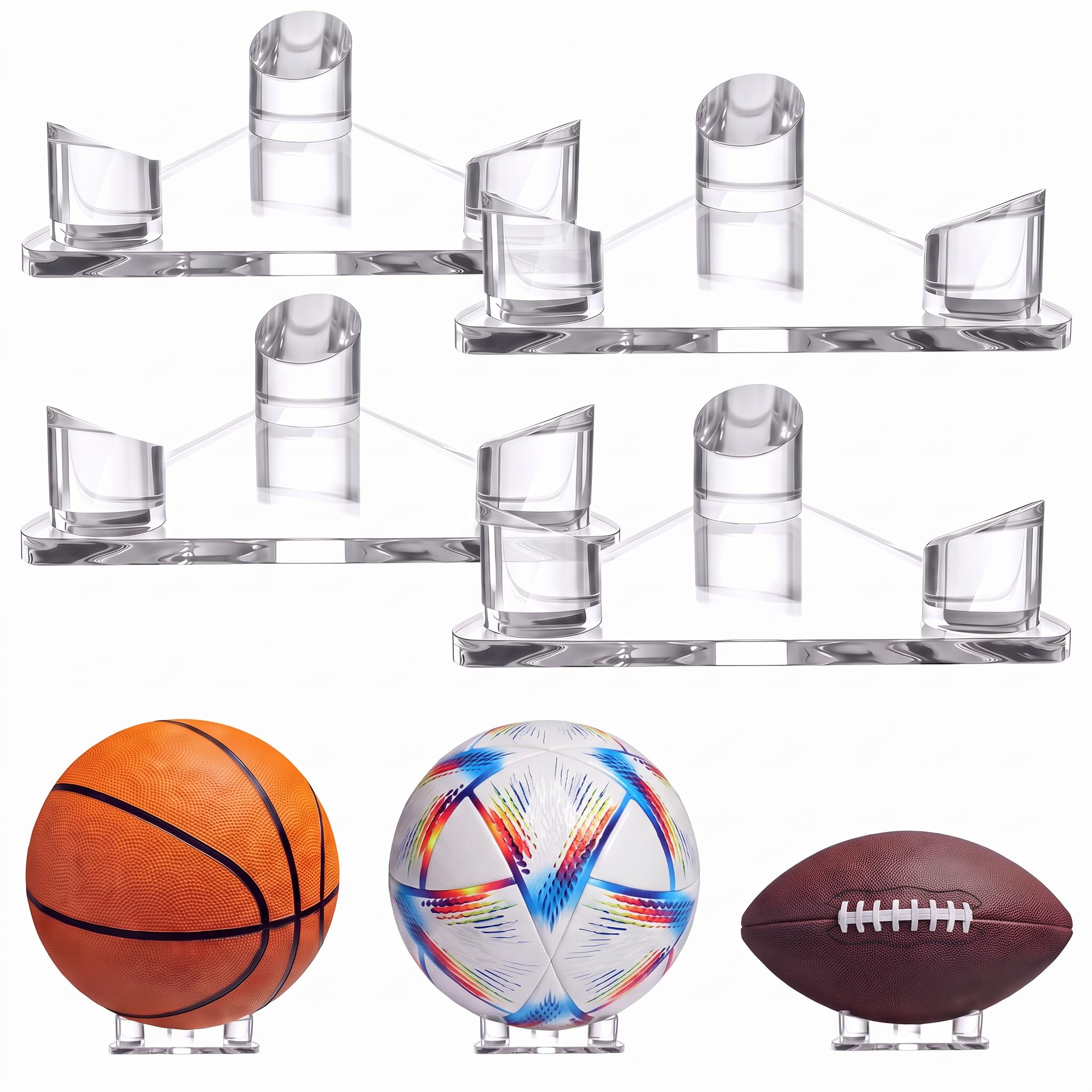 Sumind 4-Piece Clear Acrylic Triangle Ball Display Stand for Basketball, Football, Volleyball, Soccer, Bowling-picture-18