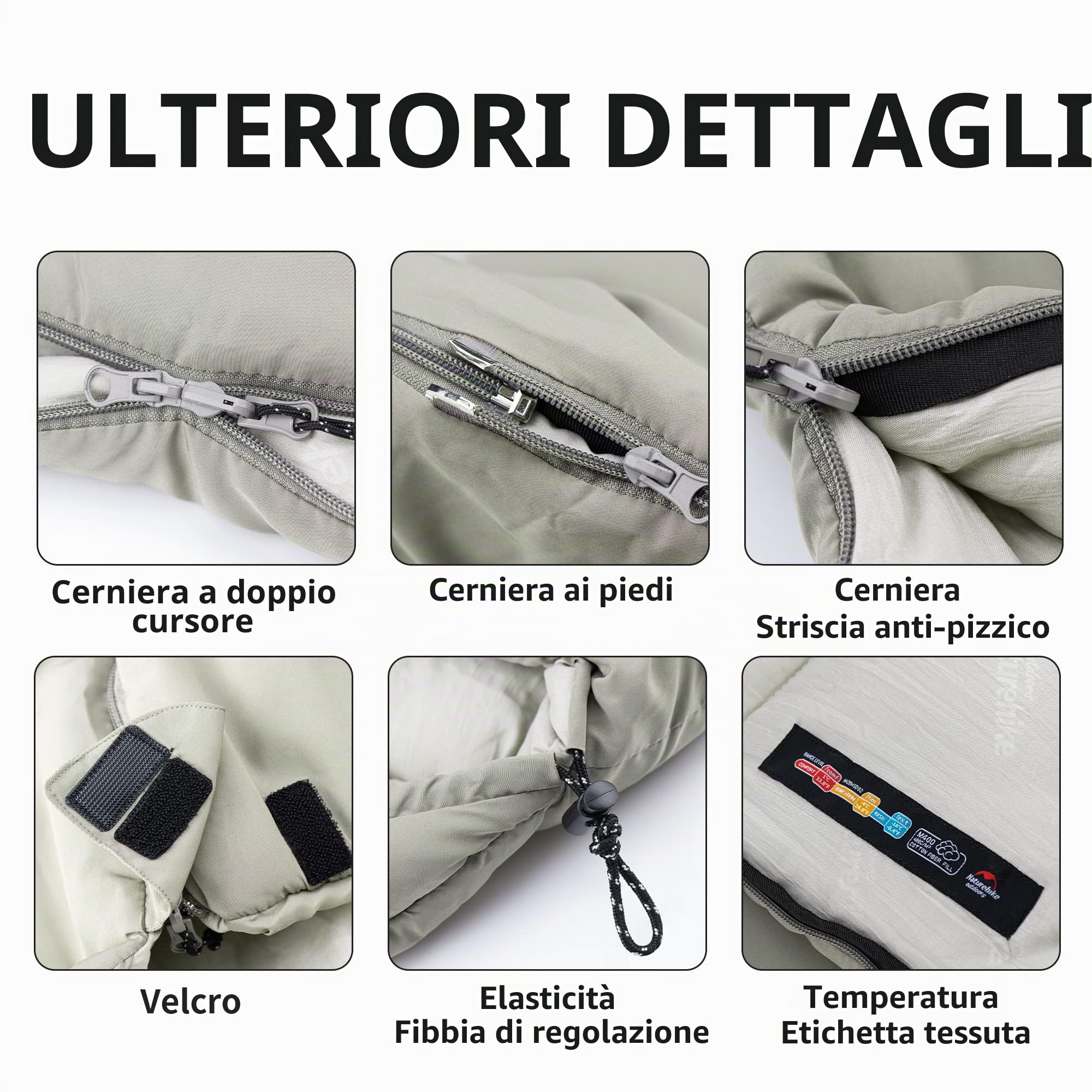 Naturehike Sacco a Pelo in Cotone con Cappuccio, Sacco a Pelo a Busta Leggero, Portatile e Unibile Per 3 Stagioni, Imbottito con Cotone di Alta Qualità da M180/M300