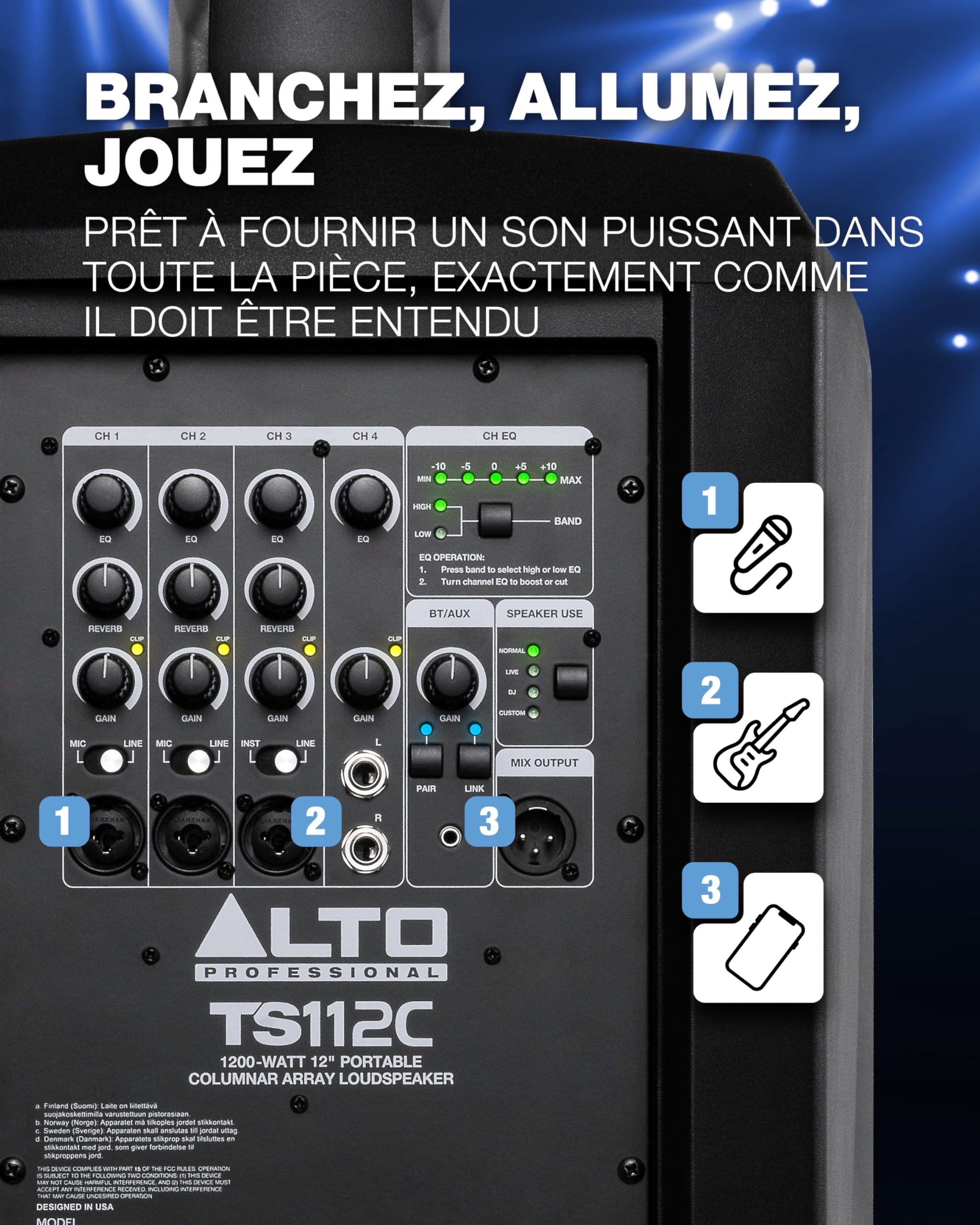 ALTO TS112C Ensemble de Haut-parleurs Actifs 1200 Watts avec mixeur numérique 5 canaux, Bluetooth et App de Commande, pour DJ, Groupes, Musiciens et salles de Spectacle