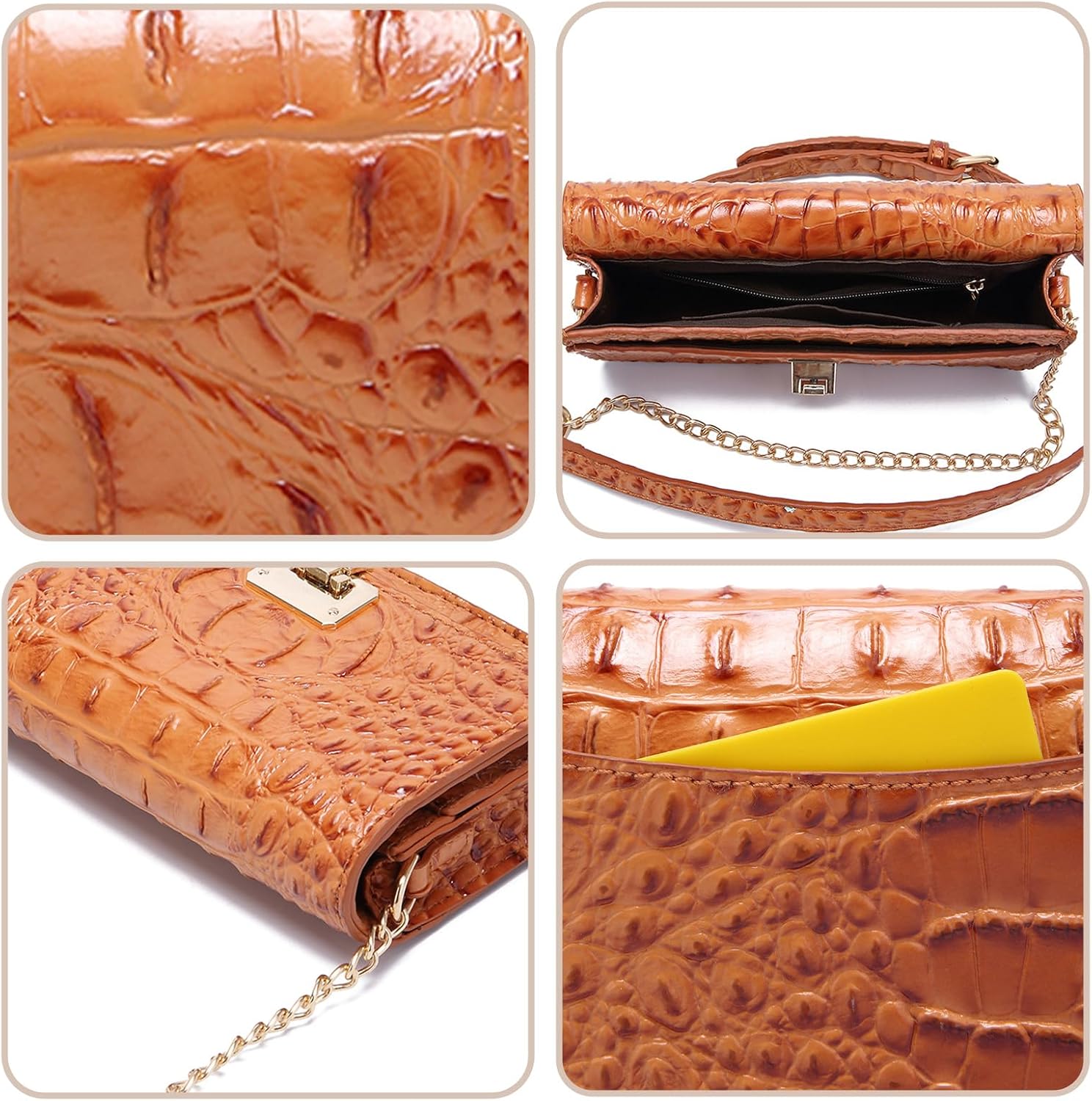 Small Crocodile Crossbody Cell Phone Purse for women Vegan Leather Clutch Wallet with Leather Shoulder Strap | Small, Crocodile, Vegan Leather - Image 7