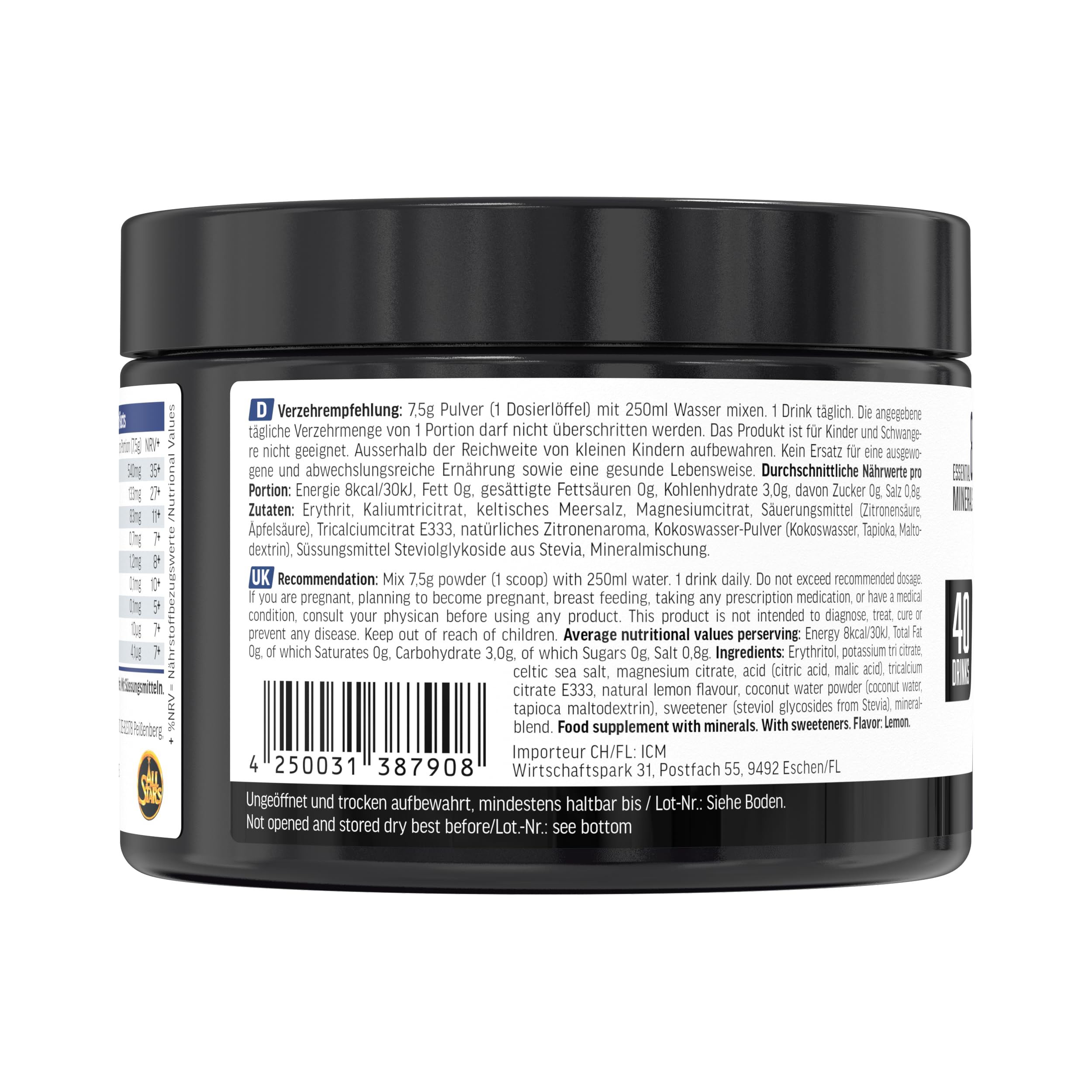 ALL STARS Hydration Electrolytes 300g Fresh Lemon - Elektrolyte Pulver ohne Zucker mit 9 essenziellen Spurenelementen & Mineralstoffen, Kalium, Magnesium, Calcium, Zink & mehr