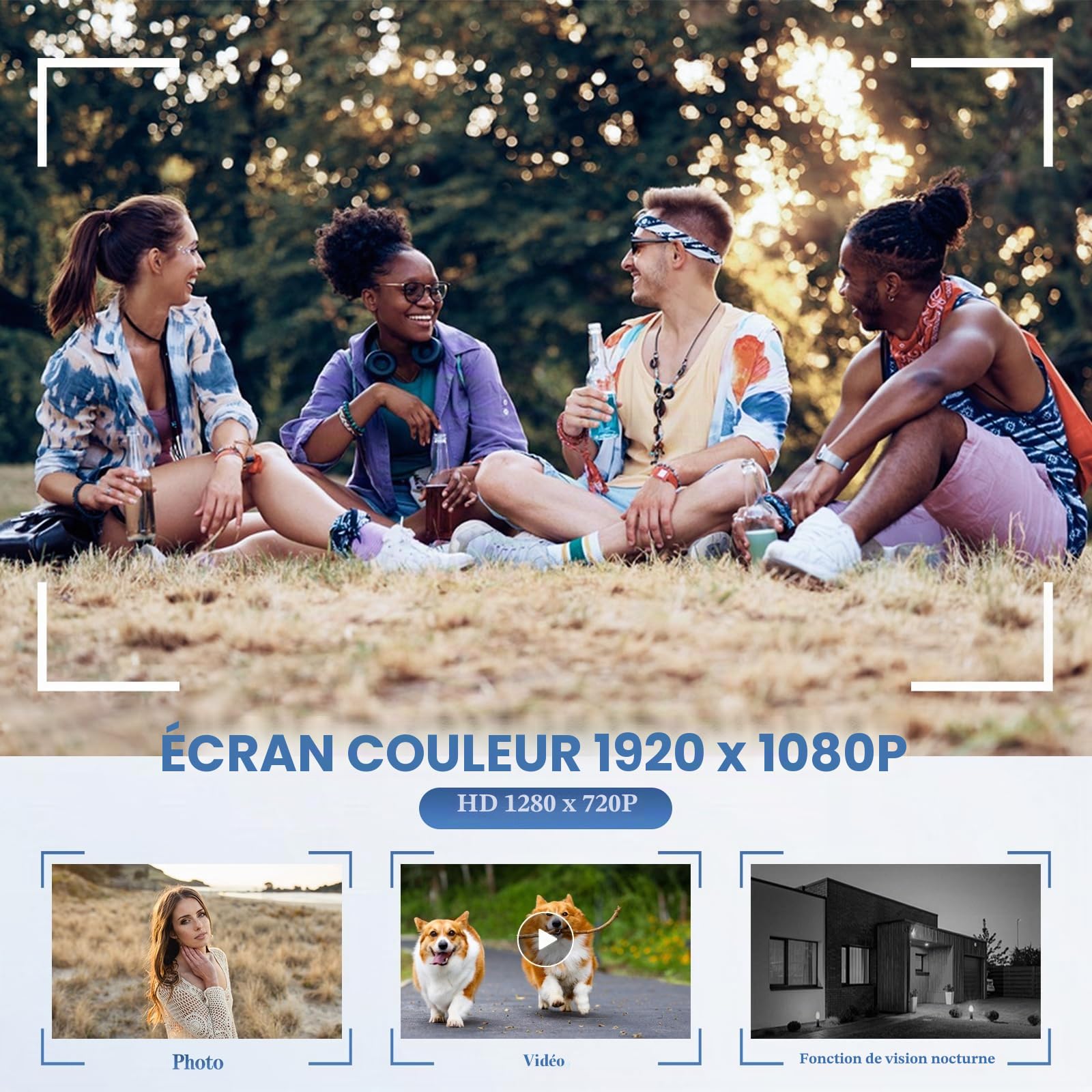 Mini caméra d'action pour le pouce 1080P HD, caméra corporelle portable pour vlogging avec grand angle de 130°/F2.0, caméra vidéo portable avec audio pour vlogging, voyages, sports