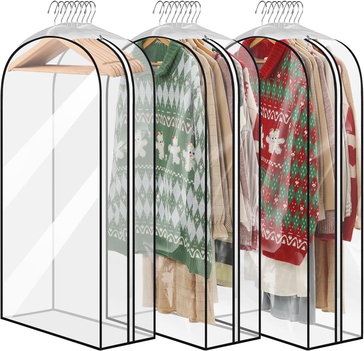 6 Pcs 60" Garment Bags for Hanging Clothes, Clear Suit Bags