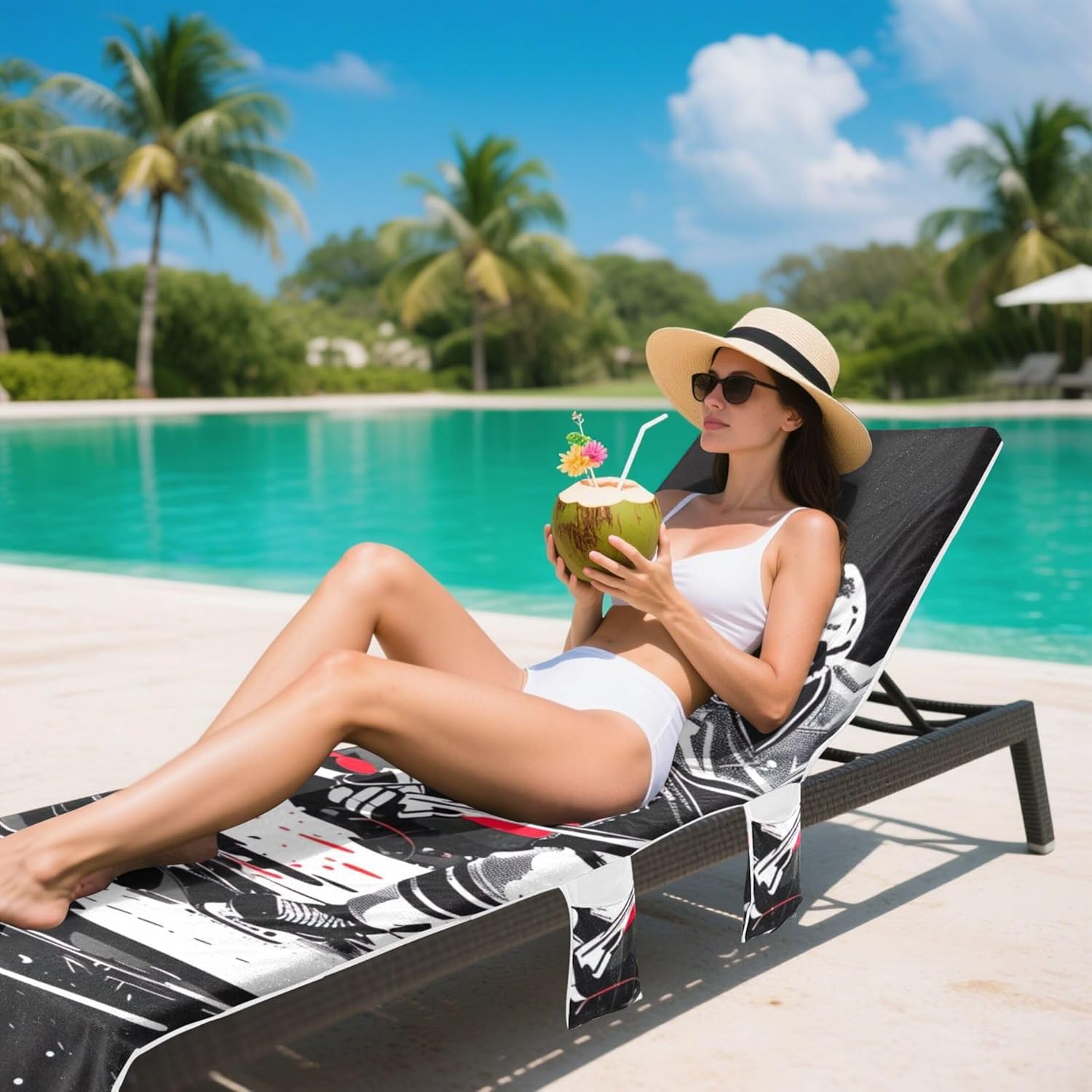 Graffiti Hockey Black Chaise Lounge Cover Chair Towel Beach Chair Covers with Pockets Patio Chase Lounger 85 x 30 Inch