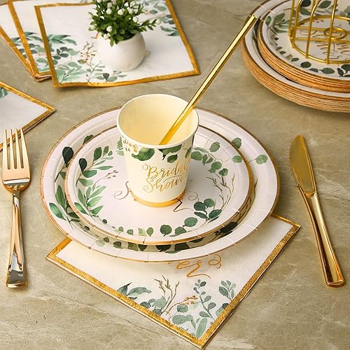 Miniatura 8 de Juego de 192 piezas de platos y servilletas de boda, platos de papel para despedida de soltera para compromiso, celebrar boda, novia, futura