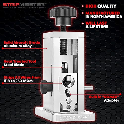 Miniatura 3 de StripMeister Máquina de pelar cables original y kit de repuesto de cuchilla E250, pelacables accionados por taladro, herramienta de pelado de cables