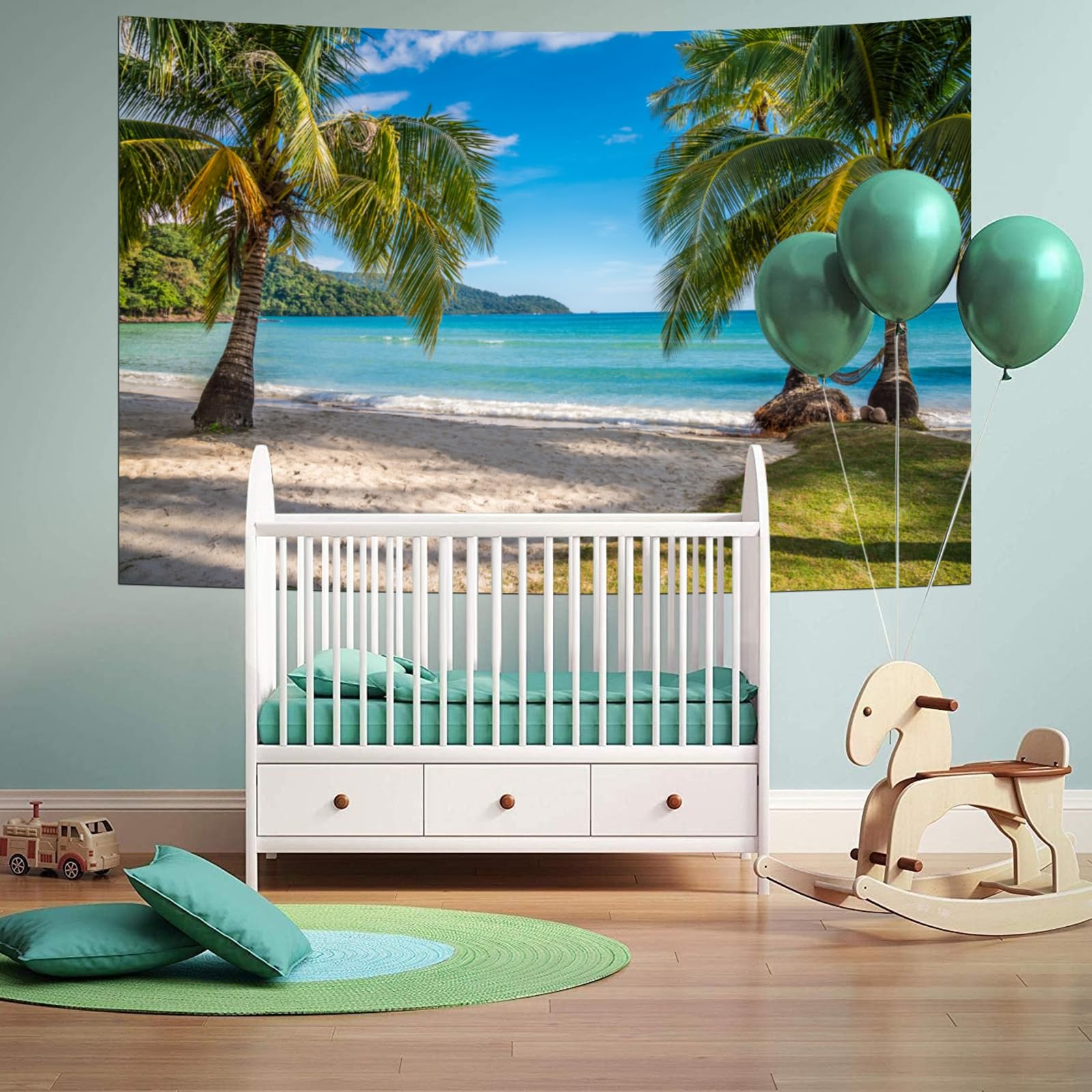 Calefee Tapisserie Murale Chambre L 200 x H 200, Tenture Murale en Polyester avec Motif Paysage Nature Mer, Palmiers