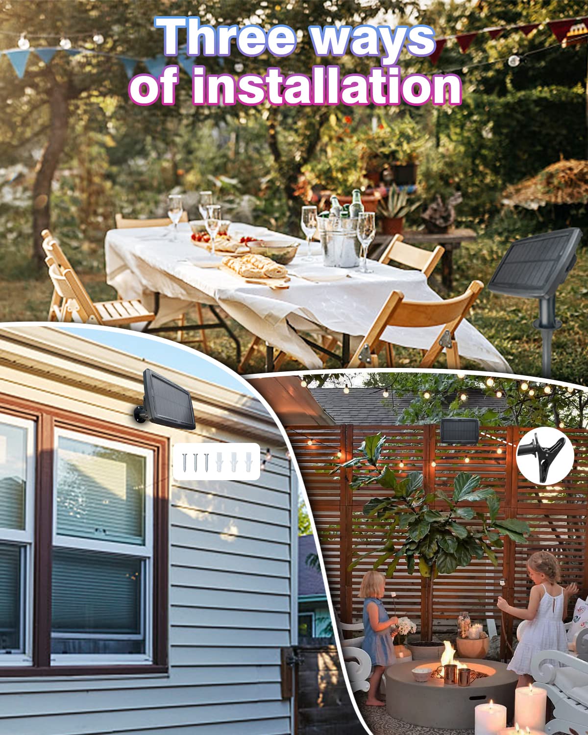 Solar Outdoor String Lights Warm White/Color Changing, 50FT Waterproof Patio Lights Solar Powered with 8 Modes 30 LED G40 Shatterproof Bulb, Solar String Lights for Outside, Patio, Yard, Party Decor