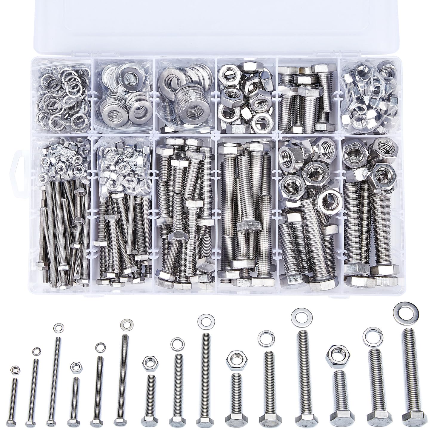 608 Pcs Hex Screw and Nut Set in Stainless Steel