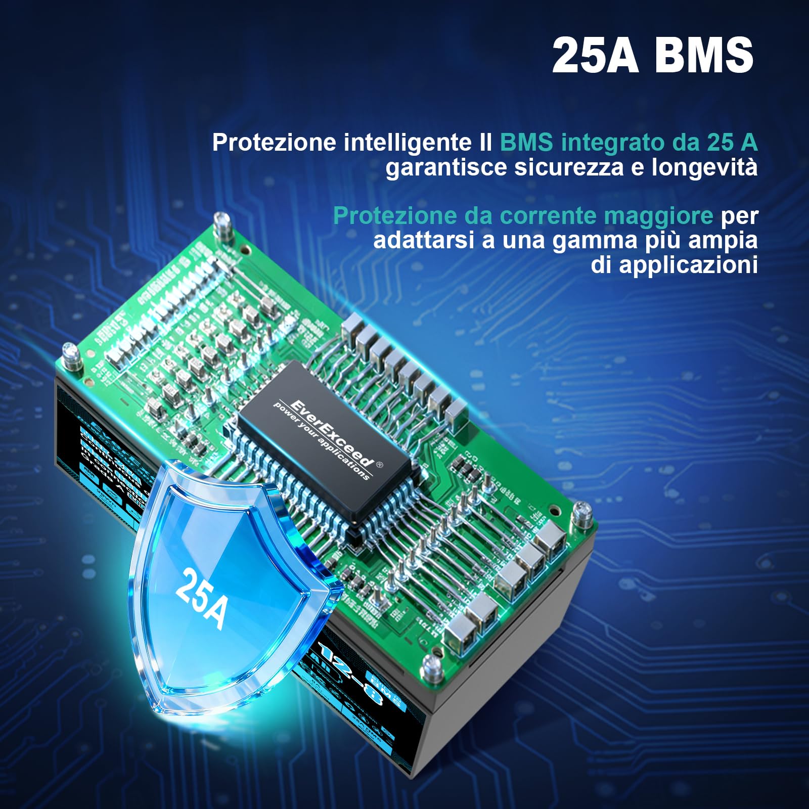 Batteria Lifepo4 12V 8Ah con BMS da 25A integrato, oltre 3000 cicli di carica profonda Batteria Litio 12V per UPS, Power Wheels, energia solare/eolica, illuminazione, ecoscandaglio e altro ancora
