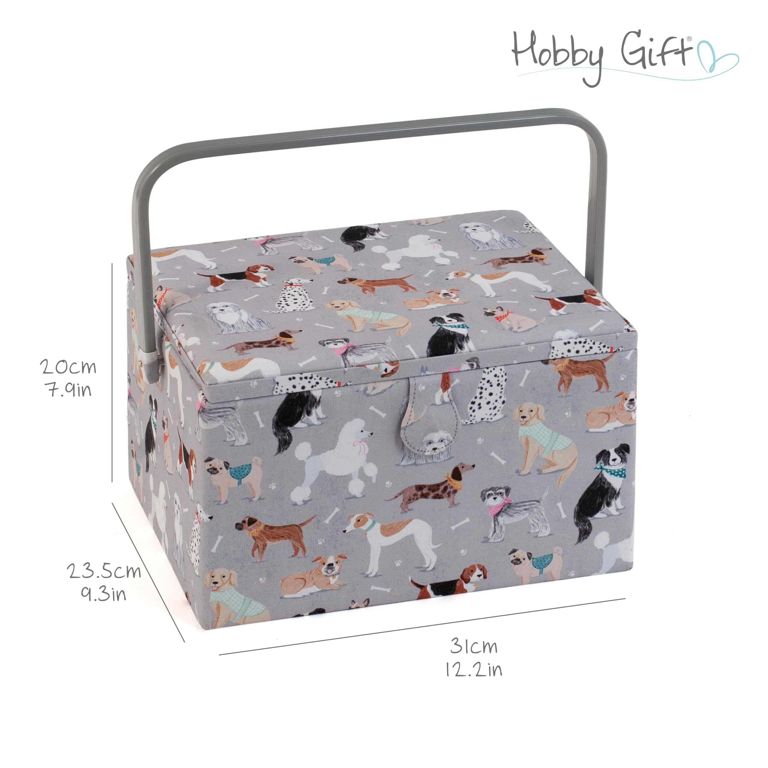 Boîte Rangement Couture Hobby Gift - Chiens Gris - Plateau Interne - 23.5x31x20cm - Organisation