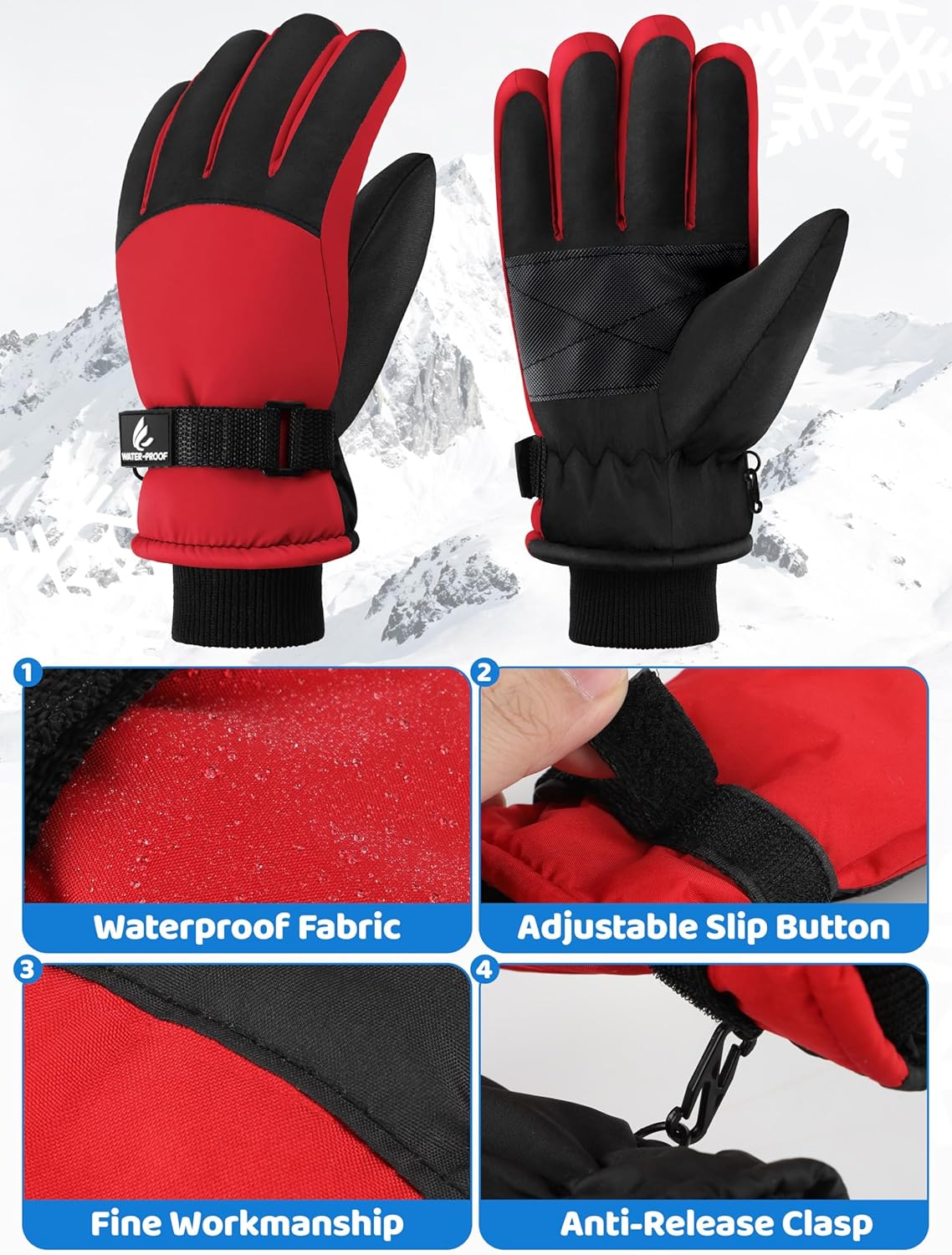 Kids Winter Gloves Waterproof Snow Ski Gloves for Boys Girls Warm Adjustable Accessories for Cold Weather - Image 3