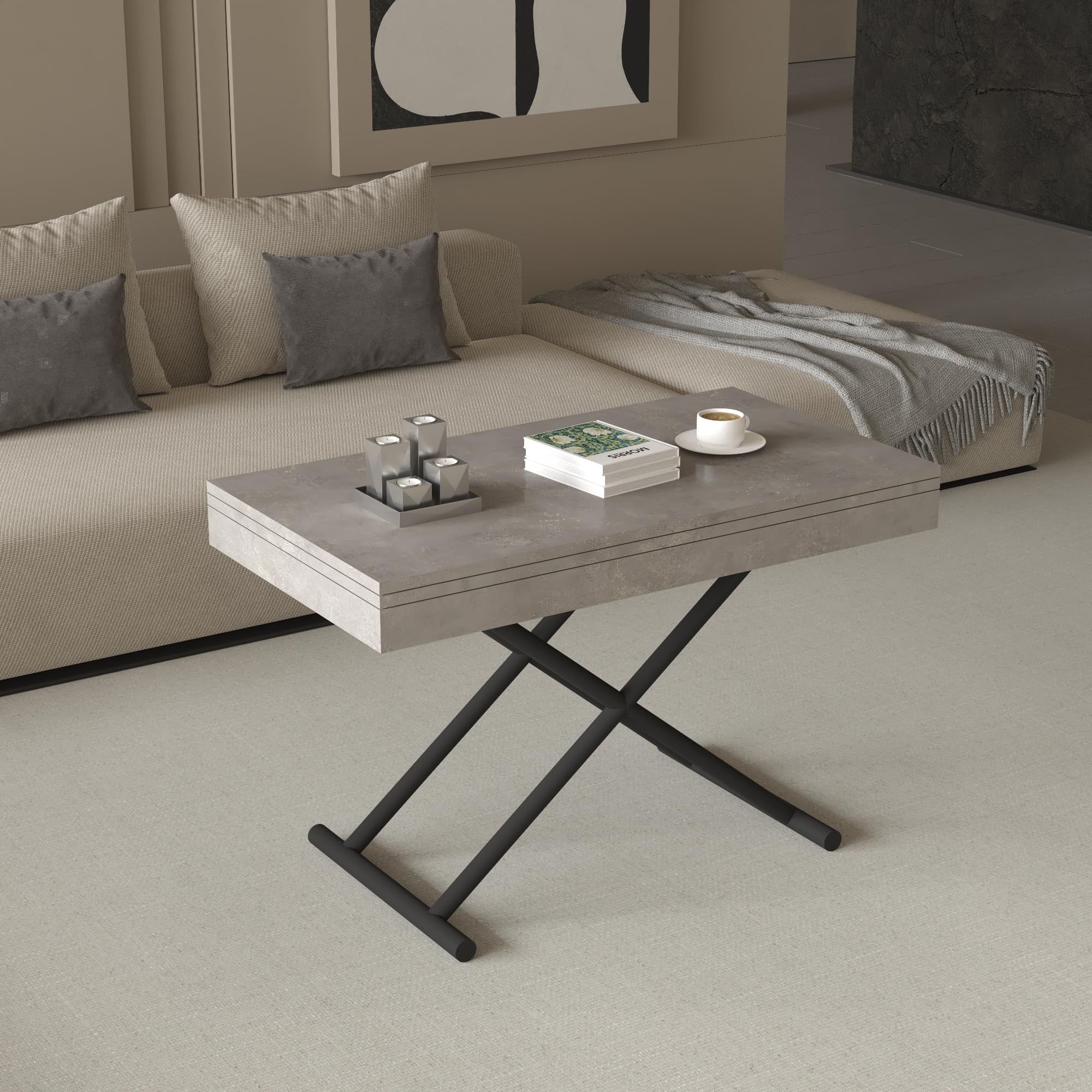 Table basse réglable avec plateau relevable – 7 hauteurs – Design luxueux – Économie d'espace – Table de salle à manger convertible pour le salon – Finition foncée