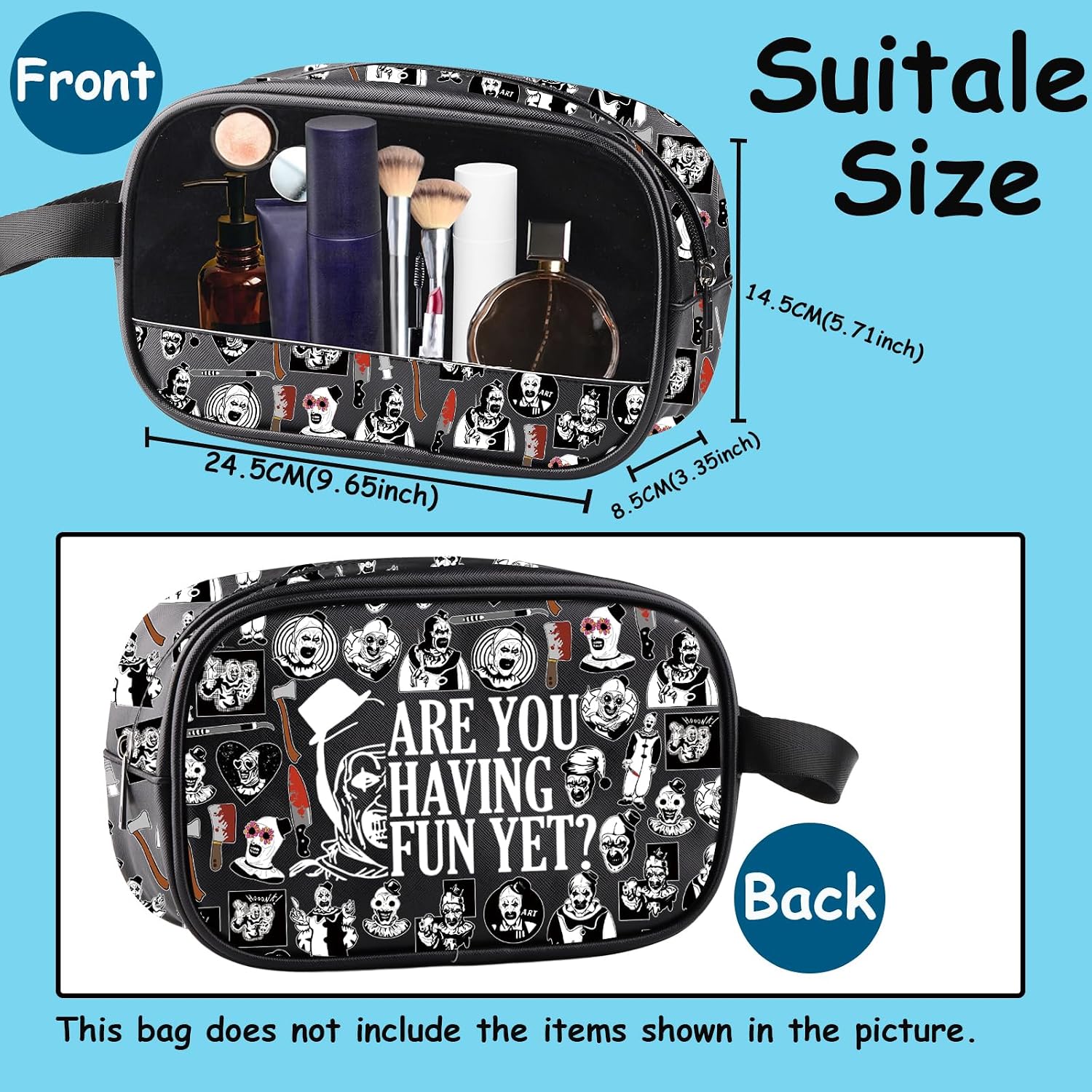 TSOTMO Clown Merch Killer Makeup Bag for Horror Movie Lovers Clown Fans Gift Spooky Killers (FUN YET Bag) image 2
