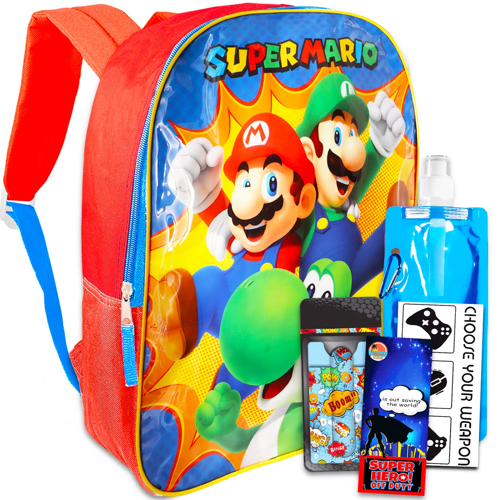 SUPER MARIOMario Backpack for Boys - Mario Backpack, Water Bottle, Decals, More | Mario Backpack for Boys 4-6, Mario Backpack, mario backpack for boys, Mario Backpack for Toddlers, Luigi Backpack for Boys