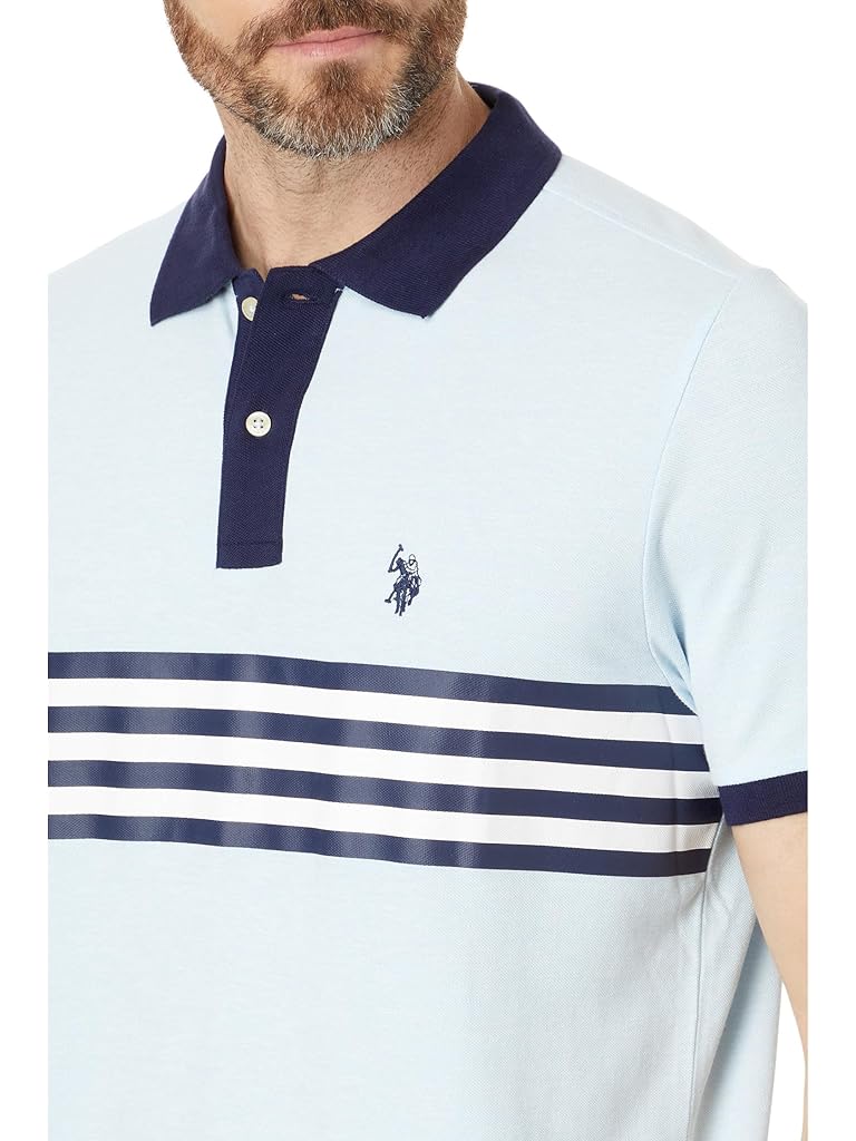 U.S. POLO ASSN. Printed Chest Stripe Pique Short Sleeve Polo Shirt