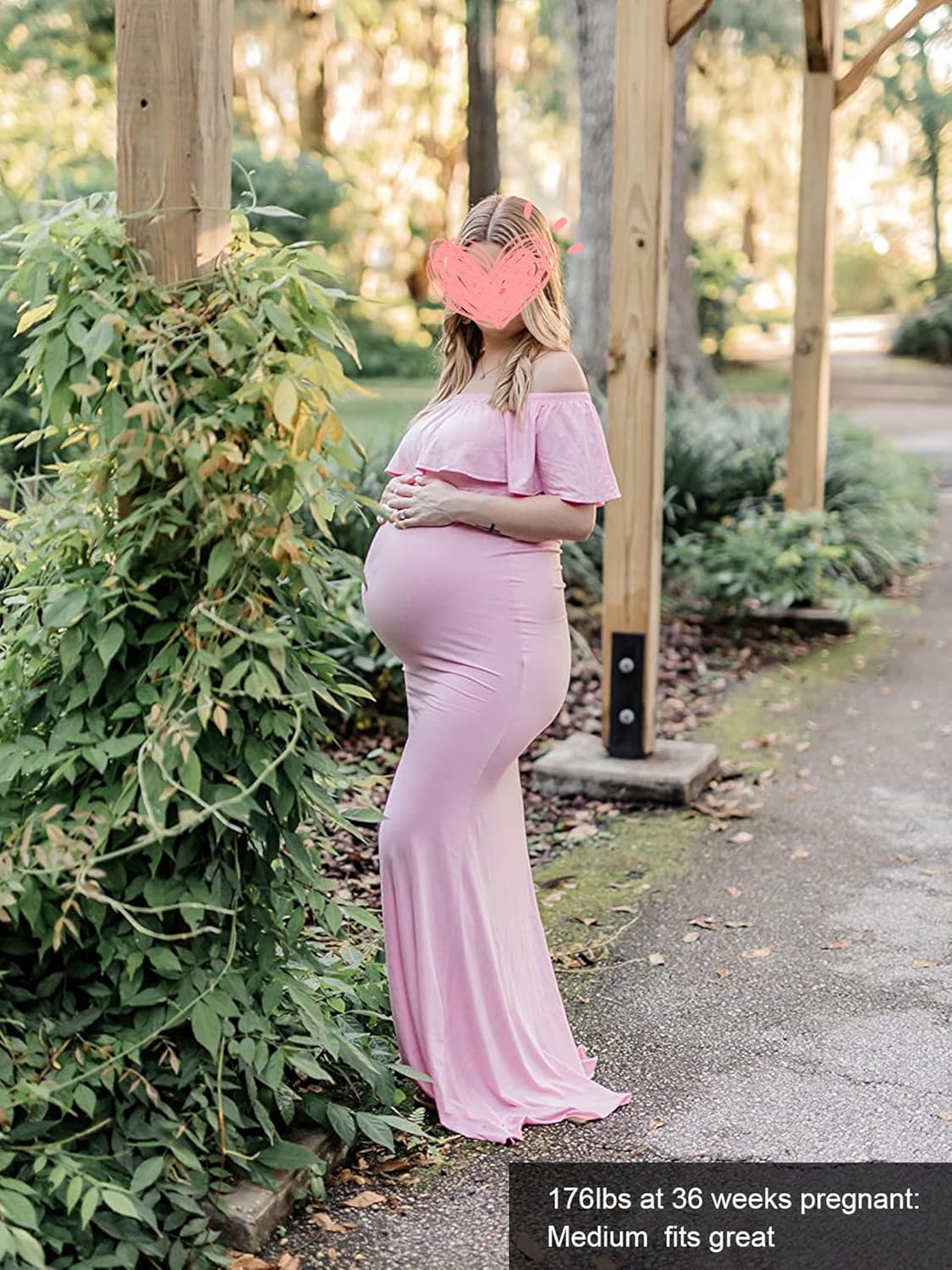 Glampunch Womens Off Shoulder Maternity Dress Ruffles Elegant Slim Gowns Fit Maxi Photography Dress - Image 3