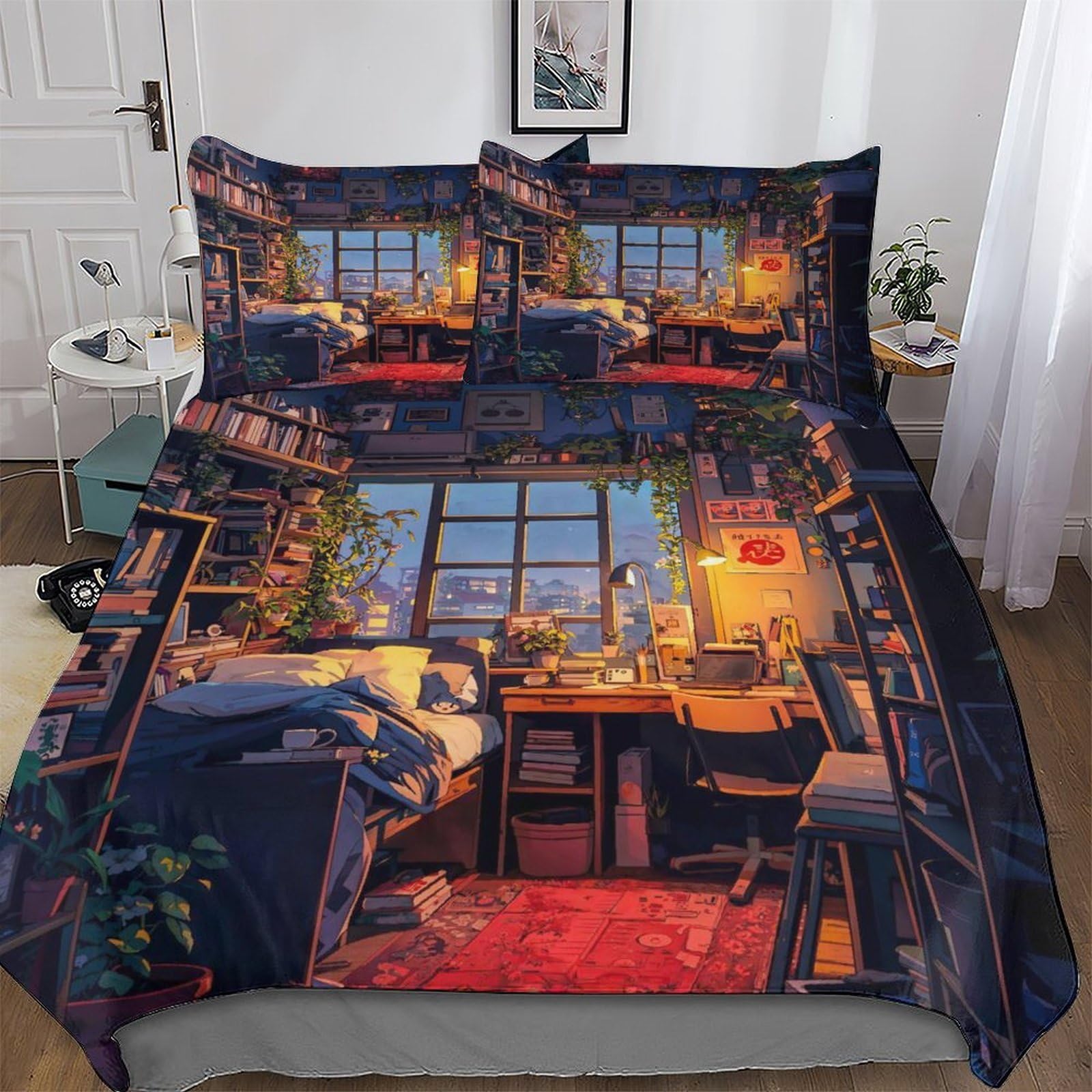 AASWDDS Japanese Style Bedding Set Duvet Cover Set Comforter Cover 3 Pieces For Kids Teens Microfiber Soft Poly Quilt Cover Double (200x200cm)