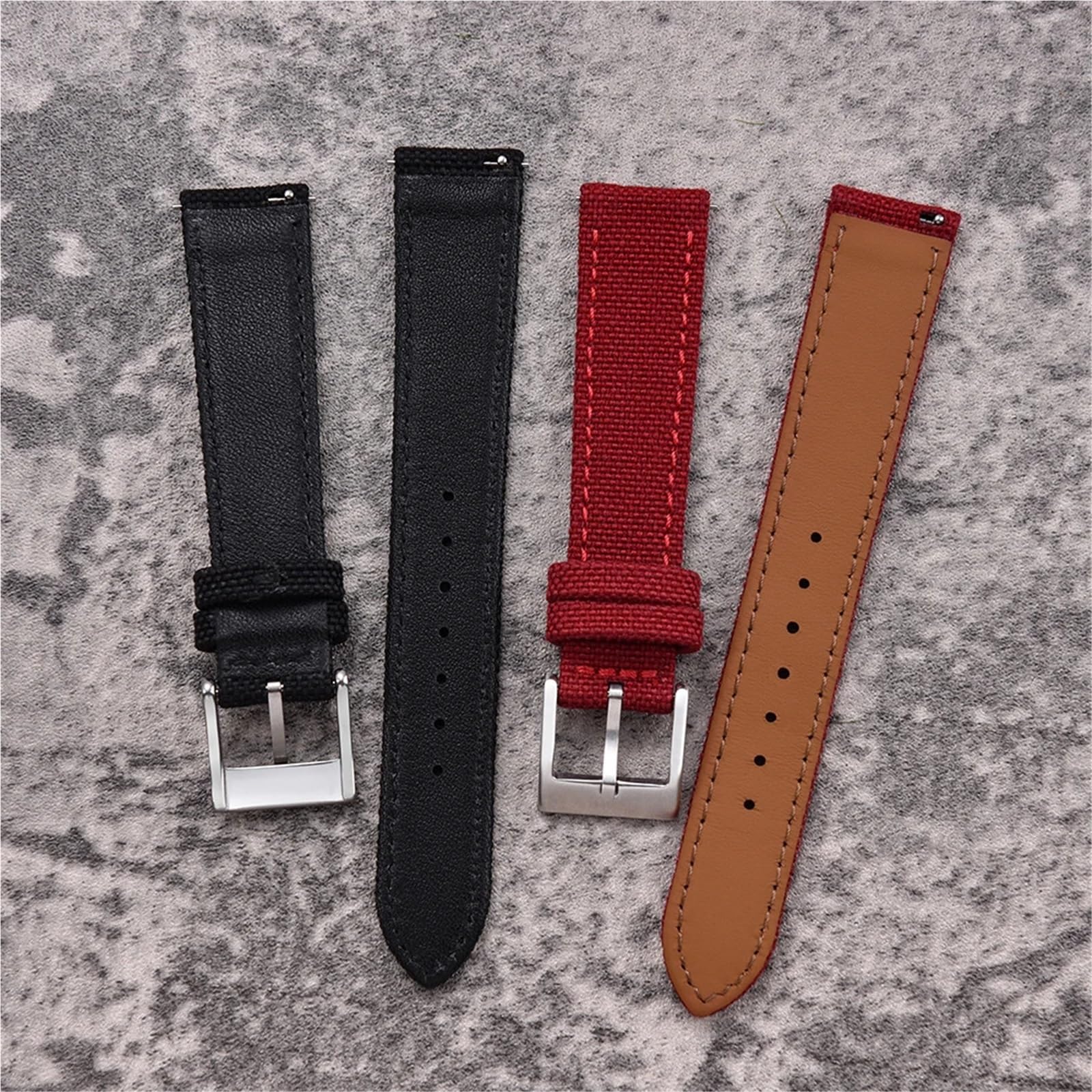 Generico Bracelet hybride en toile pour voiles et cuir - Libération rapide, coupe universelle de 18 à 22 mm (marron noir Buckle,18 mm)