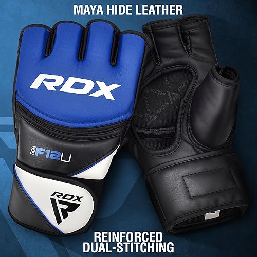 Miniatura 5 de RDX Guantes MMA Grappling Sparring, cuero Maya Hide Guantes de boxeo para hombres y mujeres, Muay Thai artes marciales, guantes ajustables de medio