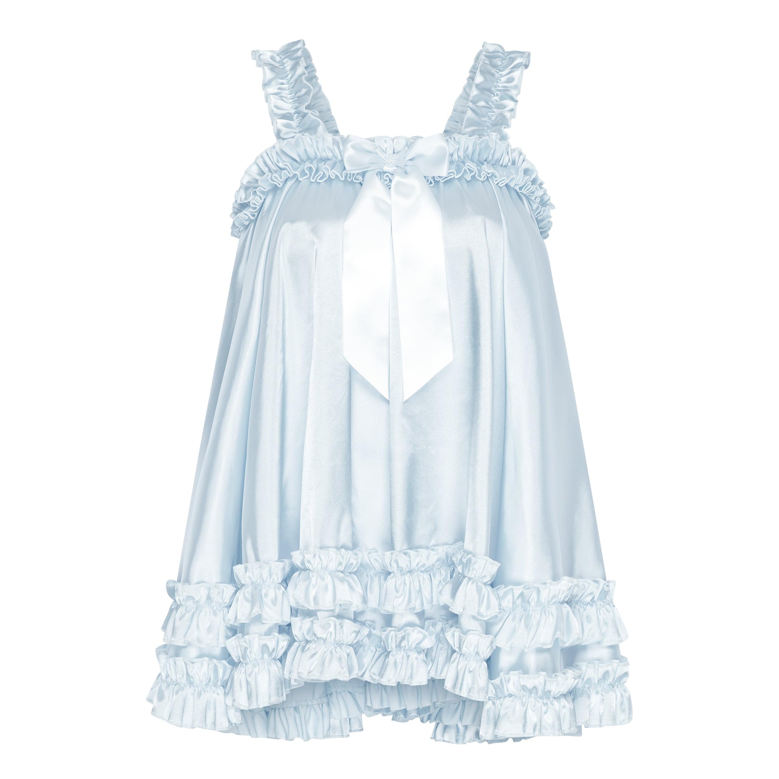 Satini Lingerie Raso Femminuccia Pieghettato con Volant Babydoll Abito Negligee Femminile Crossdress Cosplay