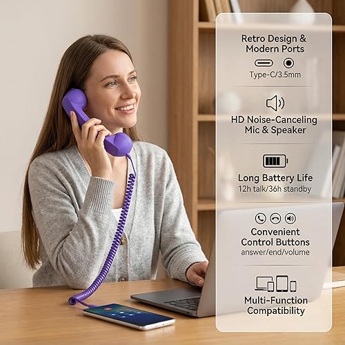 Teléfono retro 2026, nuevo auricular de teléfono retro, receptor de teléfono celular de mano con enchufe con cable vintage con micrófono, elige