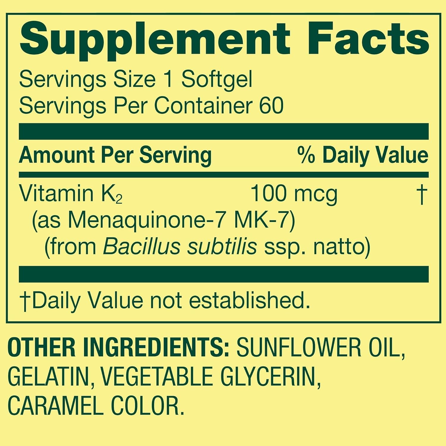 Spring Valley Vitamin K2 100mcg- 60 softgels (Pack of 1), Set by Basket Goods