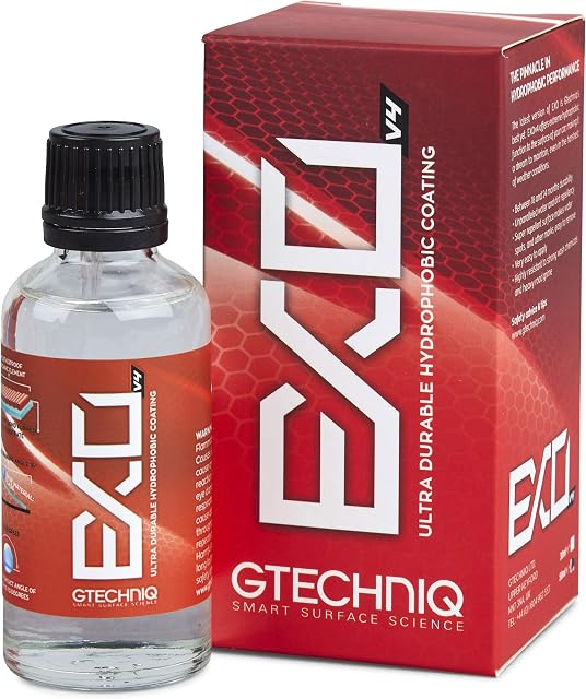 Gtechniq EXO V4 Crystal Hydrophobic, Dirt Repellent Coating for Cars, Easy to Apply - 50ml (Sufficient for 1 Med-Large Car) - 18-24 Month Protection