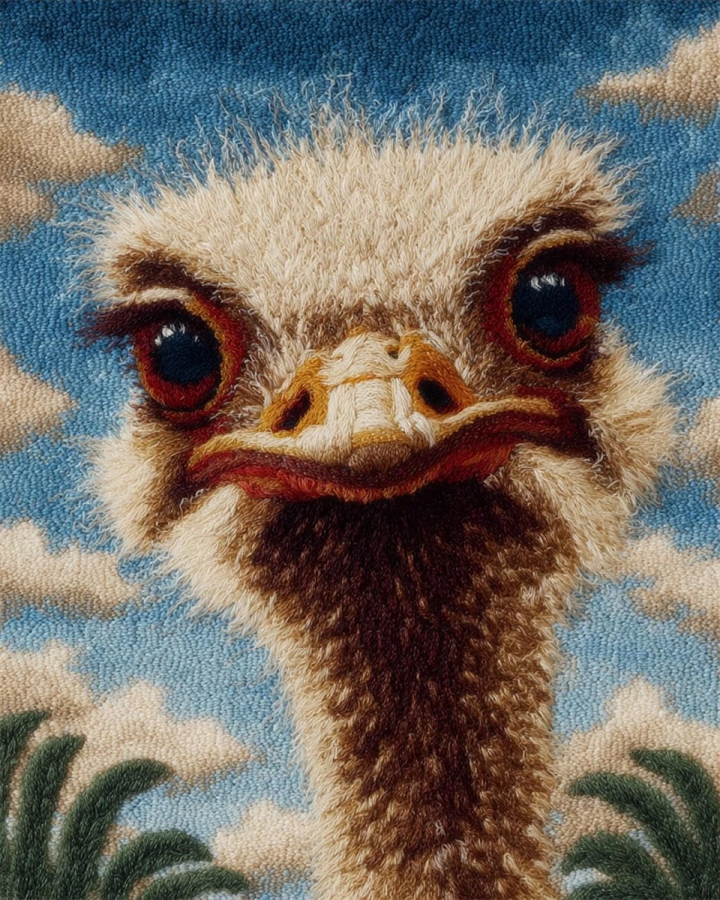 Henypt DIY Latch Hook Rug Kits Ostrich Portrait 80x160cm