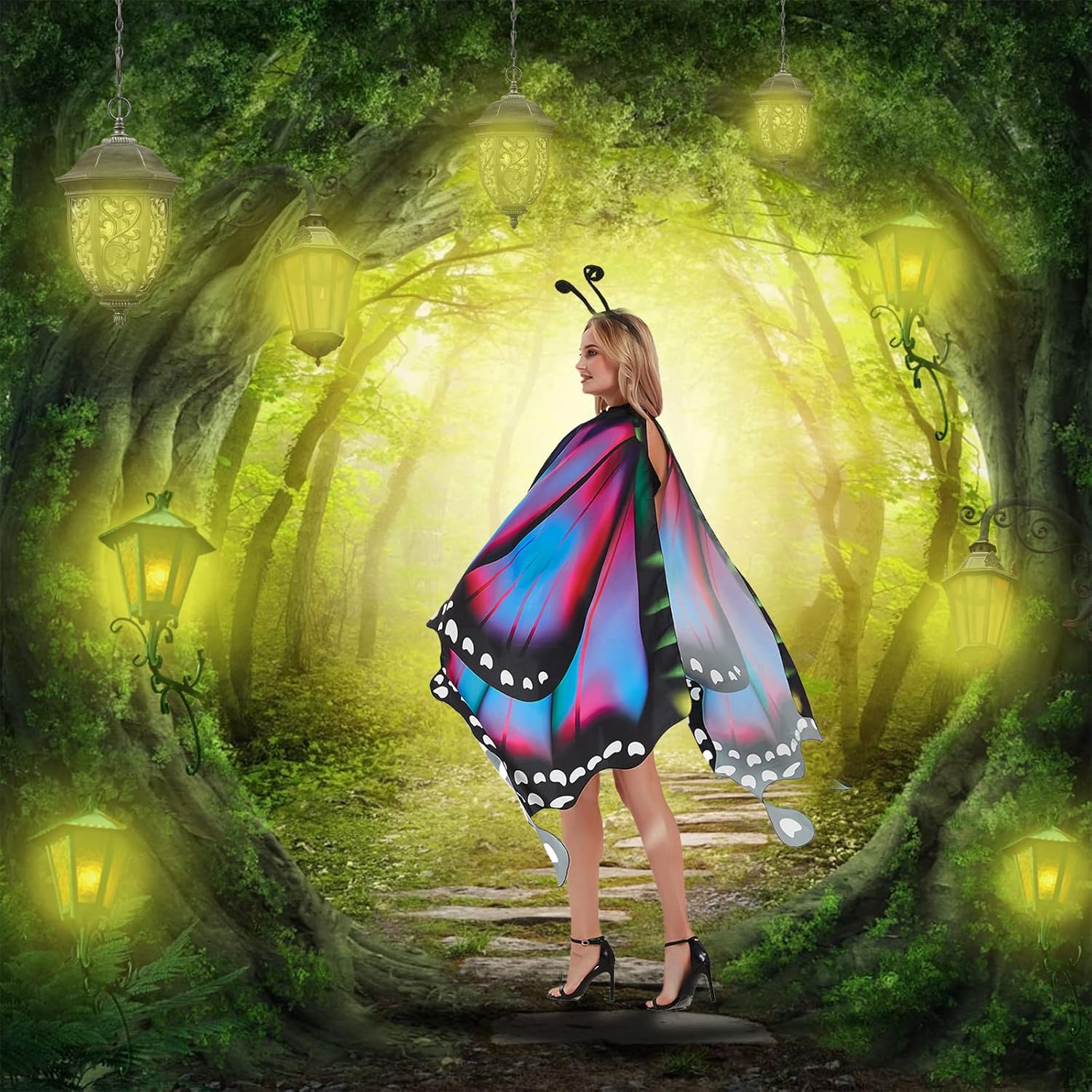 Butterfly Wings for Women, Halloween Butterfly Wing Cape for Adults, Halloween Costume Woman Fairy Cape Cloak - Image 5